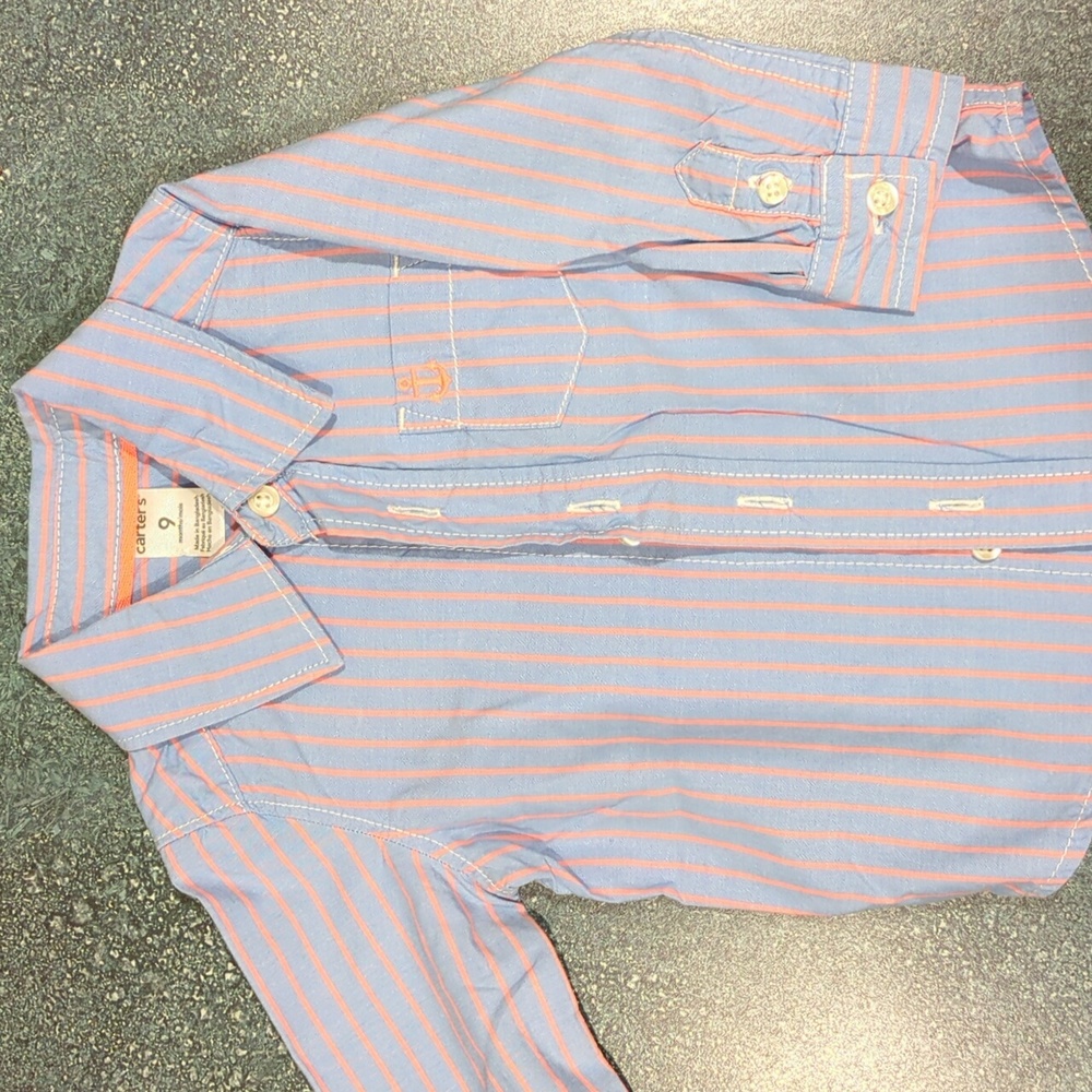 Carter's Blue and Pink Pinstripe Button Down Shirt size 9 mths